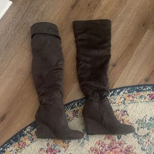 Chinese Laundry Dark Brown Over the Knee Wedge Boots
